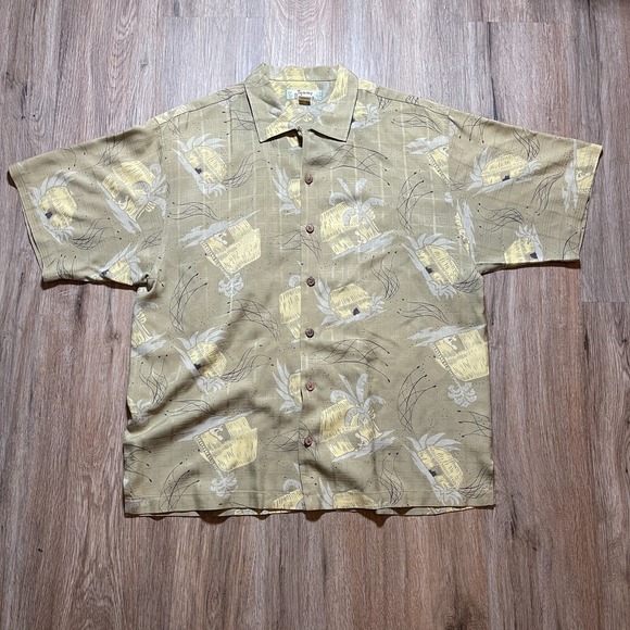 Tommy Bahama Men's Large Green Silk Floral Hawaiian Button-Up Shirt Short Sleeve - Picture 1 of 7